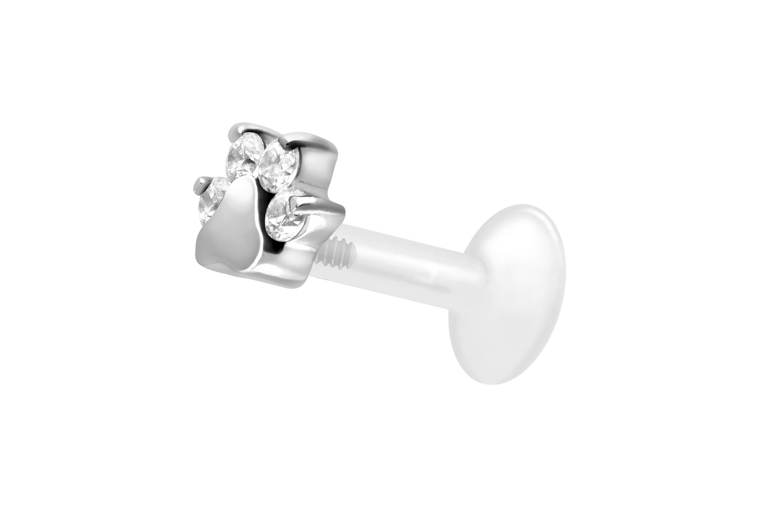 PTFE Labret Piercing mit Innengewinde + Titan-Aufsatz KRISTALLPFOTE
